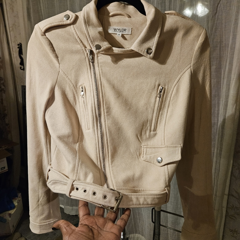 WYLDR Super Soft Suede-Feel Light Blush Peach Moto Jacket Medium - Picture 4 of 7